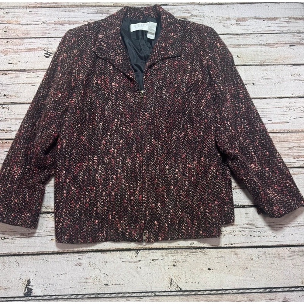 Elizabeth Liz Claiborne Women's 18P Tweed Textured Zip-Up Blazer Jacket